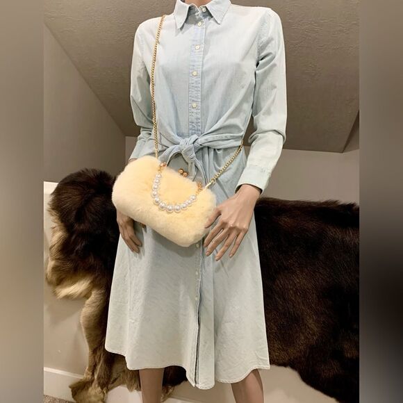 Handmade Real Rex Rabbit Fur Kisslock Top Handle bag/Crossbody & 2 Chain Styles - Picture 8 of 16